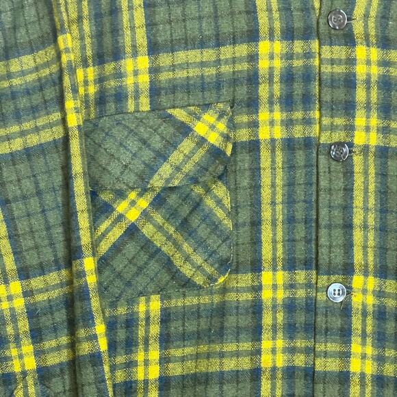 Vintage 60s JB Hunter Mens Size XL Green Yellow Wool Plaid Shirt Button Front - Picture 6 of 7